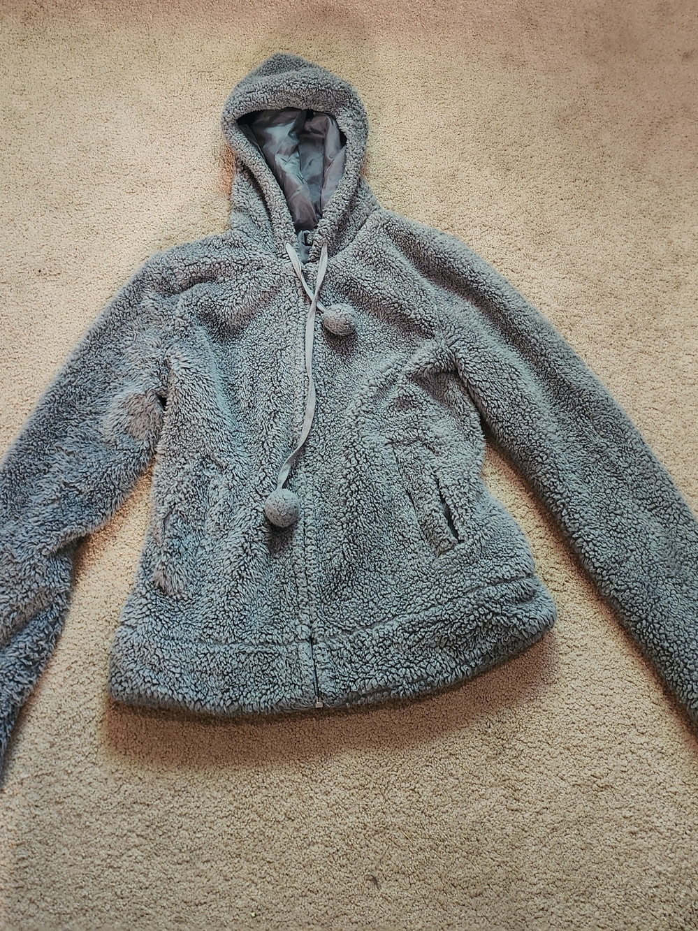 Cozy Plush Hooded Zip-Up Sweatshirt Jacket - Gray
